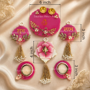 Handcrafted Resin Puja Thali Set with Shubh Labh, Diya & Ganesha Wall Hanging – Indian Festive & Home Decor Gift Set