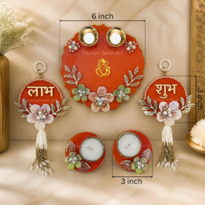 Handcrafted Resin Puja Thali Set with Shubh Labh & Diya– Indian Festive & Home Decor Gift Set